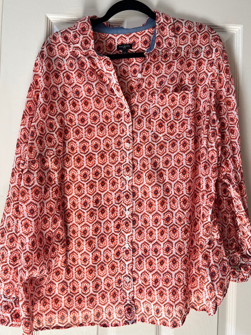 Talbots Red / Orange Geometric Button-Front Women's Blouse